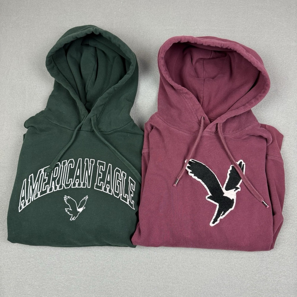 Lot‎ 2 American Eagle Men's Hoodie Sweatshirt Size Small XL Green Burgundy